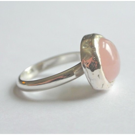 Ring: Zilver en Rozenkwarts (extra dikke zetkast)  