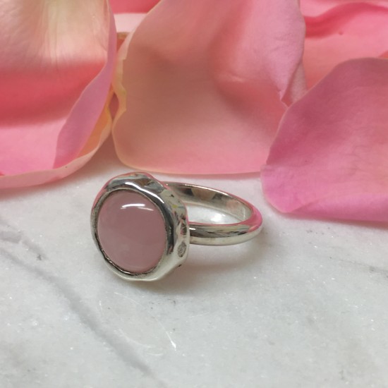 Ring: Zilver en Rozenkwarts (extra dikke zetkast)  